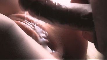 Slow-motion close-up of a creamy fuck with three cumshots