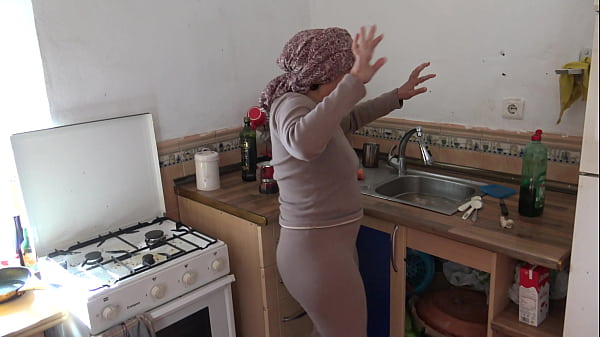 Turkish maid is SHOCKED when I pull out my big cock in the kitchen.